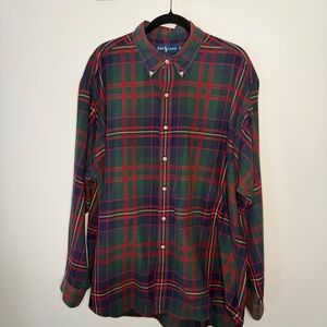 Vintage Ralph Lauren Men's Green and Red Plaid Shirt, XL